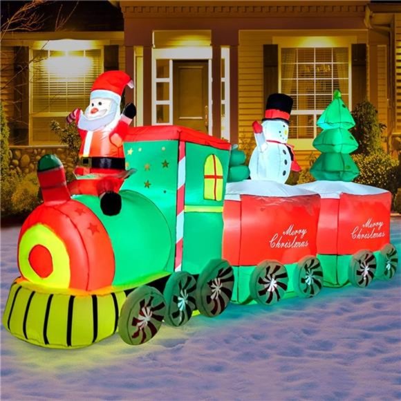 10.5Ft Long Christmas Inflatables Train, Santa Claus Driving Christmas Train